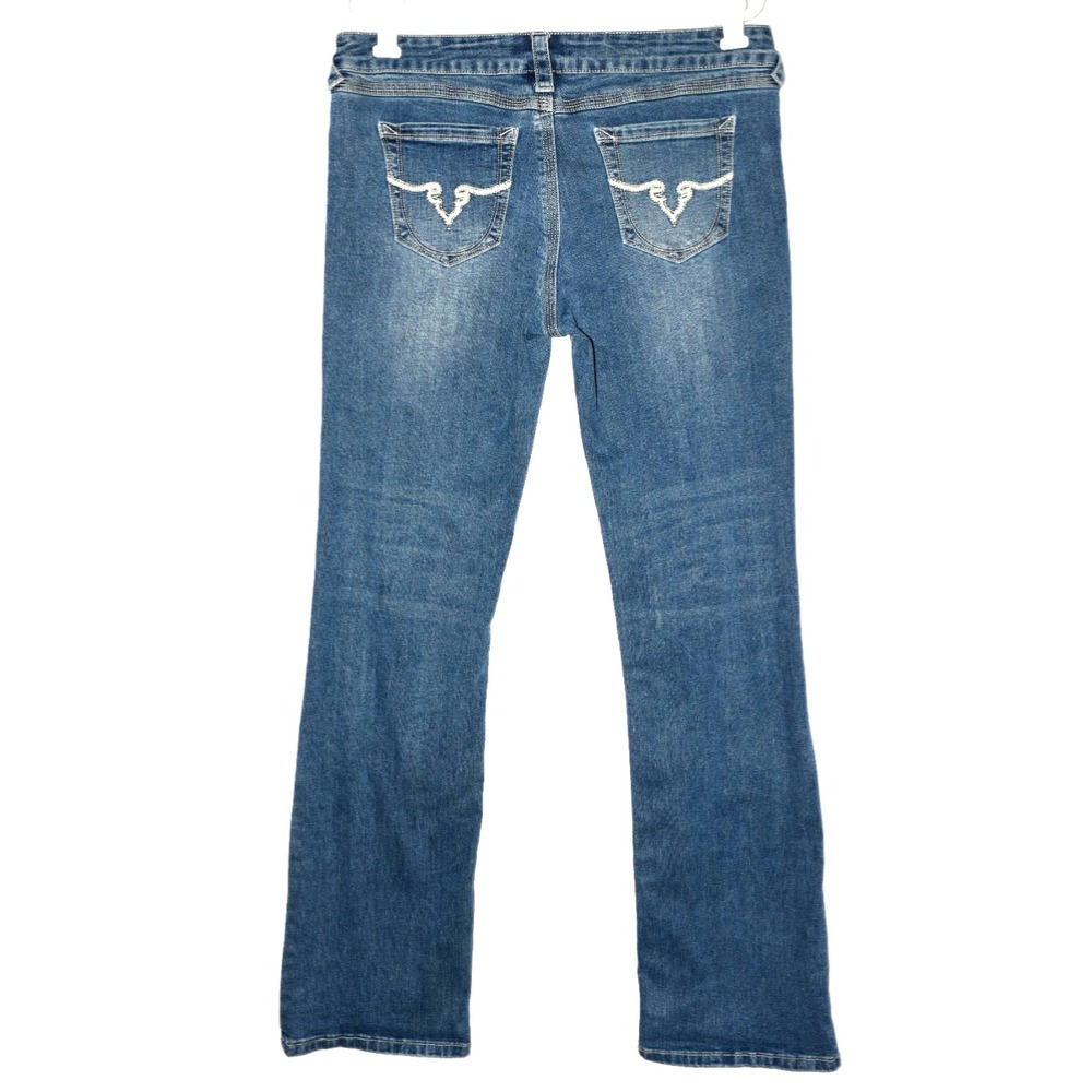 Alloy Flared Low Rise Embroidered Jeans Womens 12 Tall 12T Stretch Denim 36x35